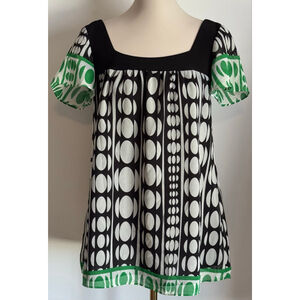 Women's NY Collection Blouse M Black White Green Geometric